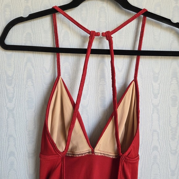 Vtg 80s 90s Malibu M/L Swimsuit One Piece Red Open Back Halter Racerback Retro - Picture 6 of 12